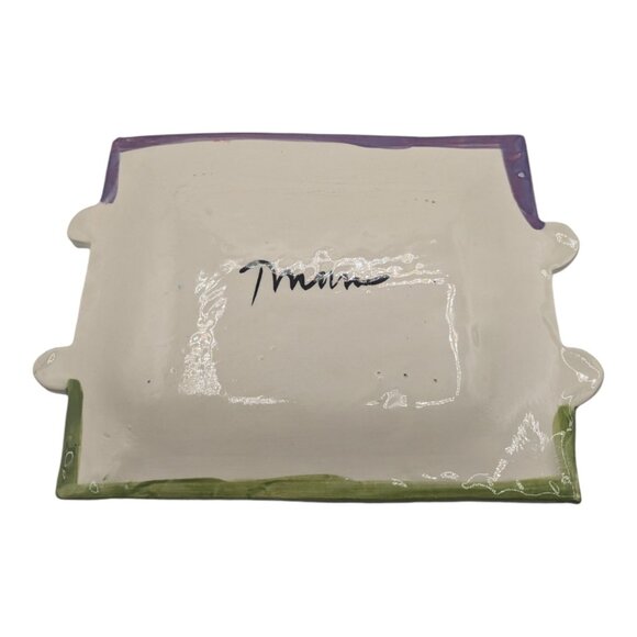 Hand-Painted Ceramic Westie Dog Plate Tray Signed by Artist Bone Handles 11 3/4" - Picture 4 of 8